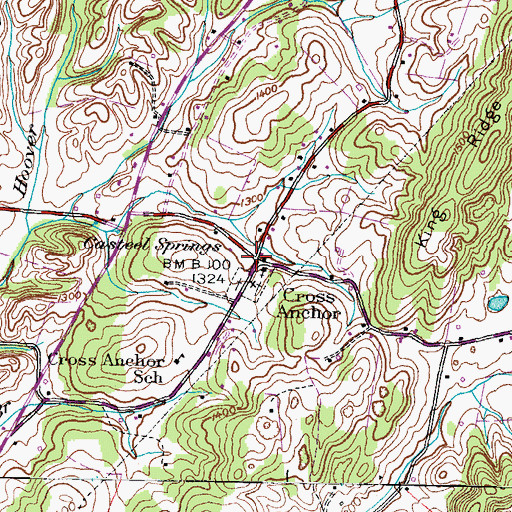 Topographic Map of Cross Anchor, TN