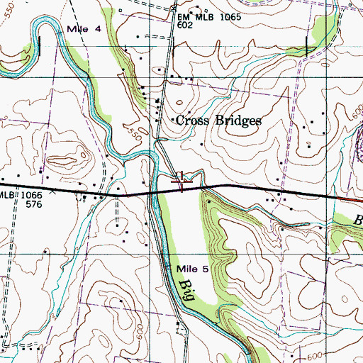 Topographic Map of Cross Bridges, TN