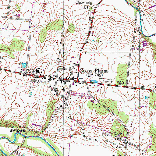 Topographic Map of Cross Plains, TN