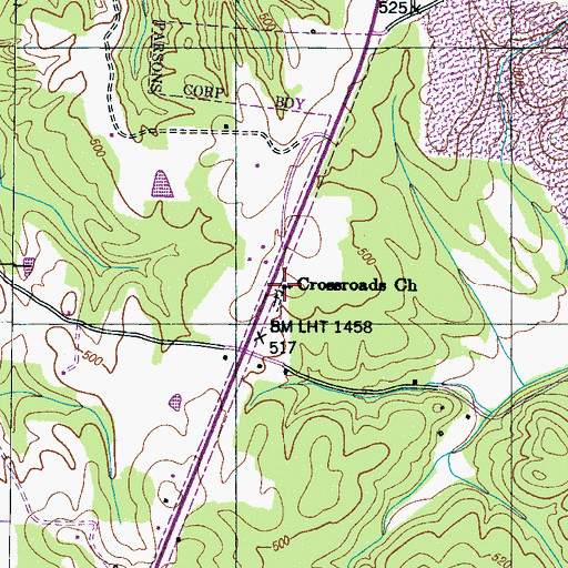 Topographic Map of Cross Roads Baptist Church, TN