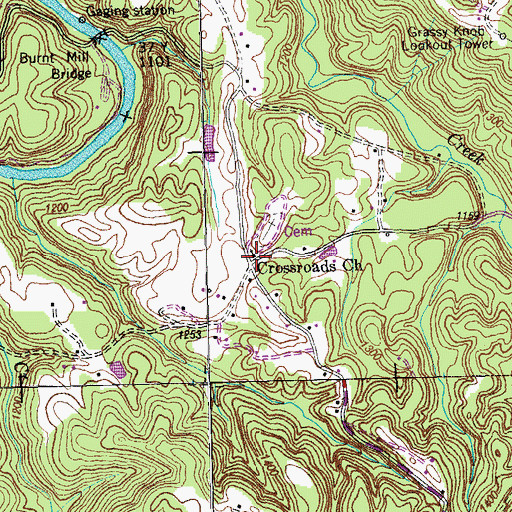 Topographic Map of Crossroads Church, TN