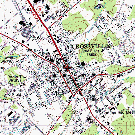 Topographic Map of Crossville, TN