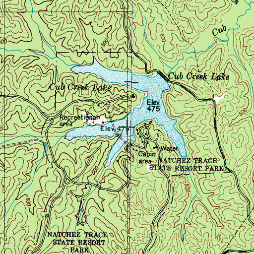 Topographic Map of Cub Creek Lake, TN