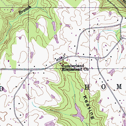 Topographic Map of Cumberland Homestead Church, TN