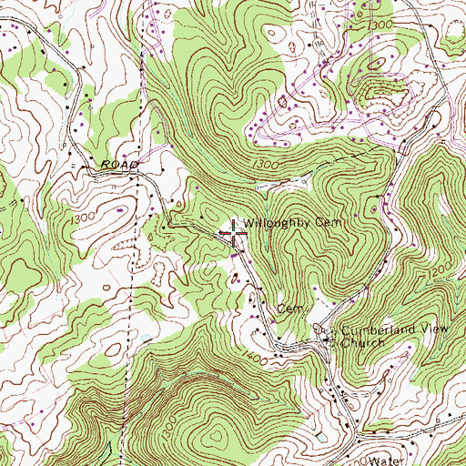 Topographic Map of Cumberland View Baptist Church, TN
