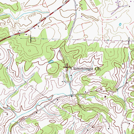 Topographic Map of Cummings Church, TN