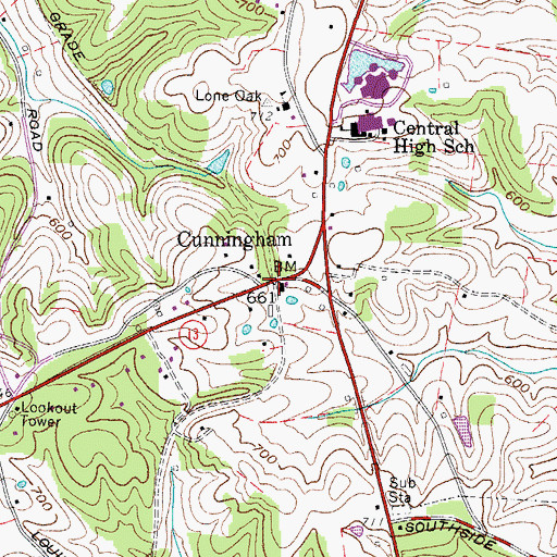 Topographic Map of Cunningham, TN