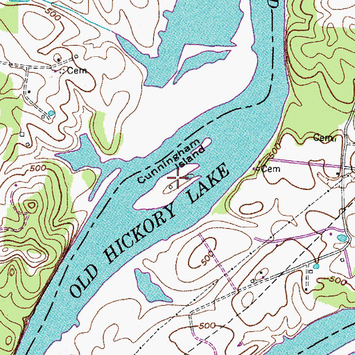 Topographic Map of Cunningham Island, TN
