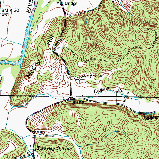Topographic Map of Curry Cemetery, TN