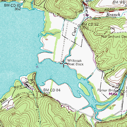 Topographic Map of Curt Branch, TN