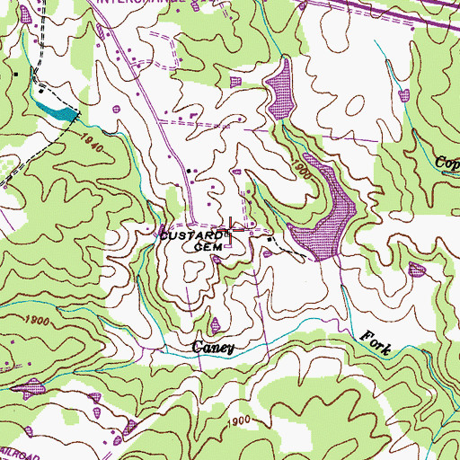 Topographic Map of Custard Cemetery, TN