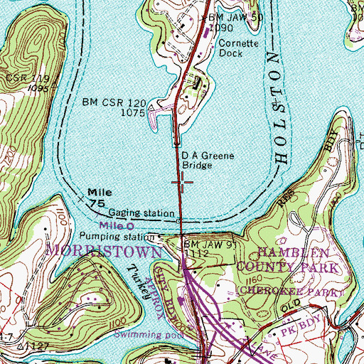 Topographic Map of D A Green Bridge, TN