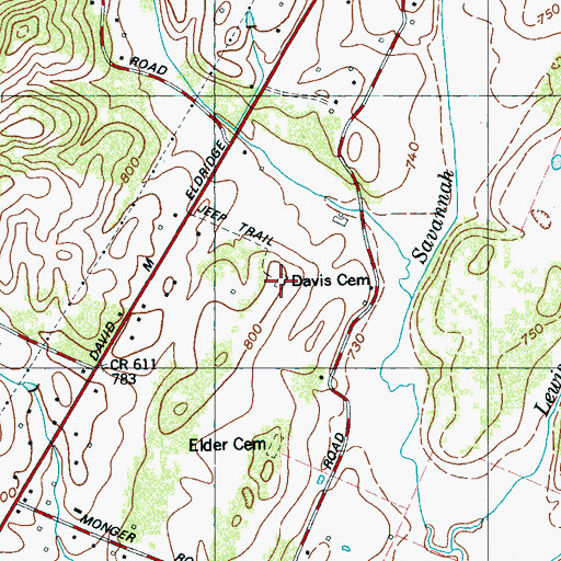 Topographic Map of Davis Cemetery, TN