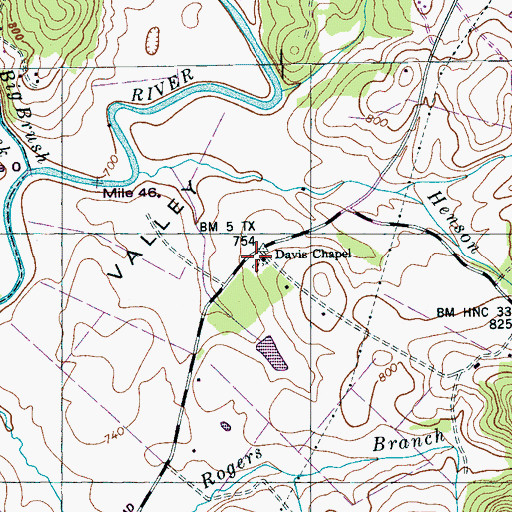 Topographic Map of Davis Chapel, TN
