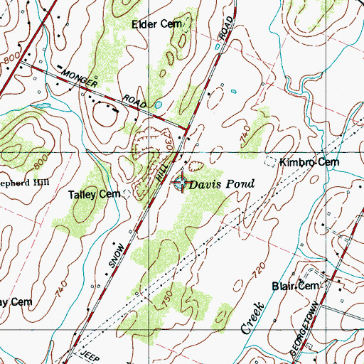 Topographic Map of Davis Pond, TN