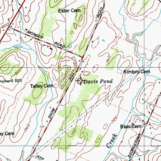 Topographic Map of Davis Pond, TN