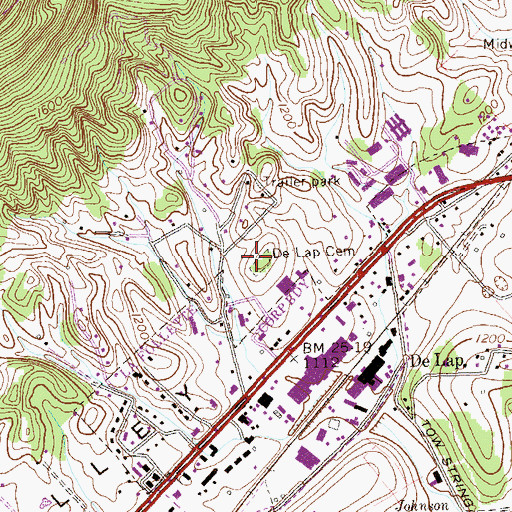 Topographic Map of De Lap Cemetery, TN
