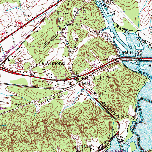 Topographic Map of DeArmond, TN