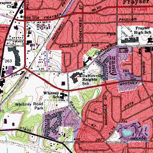 Topographic Map of DeNeuville Heights School, TN