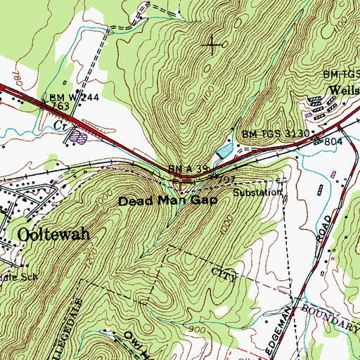 Topographic Map of Dead Man Gap, TN