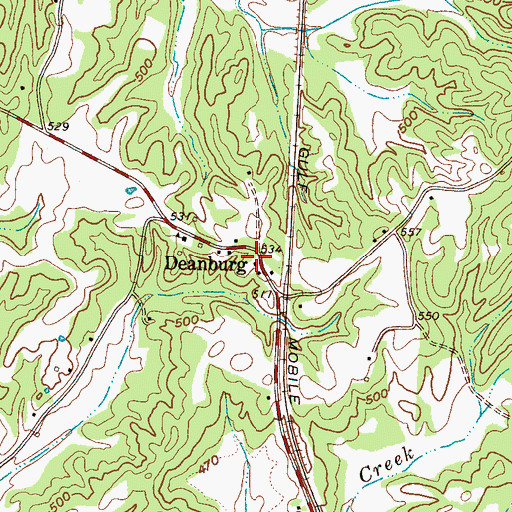 Topographic Map of Deanburg, TN