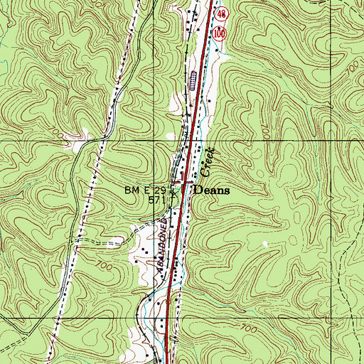 Topographic Map of Deans, TN