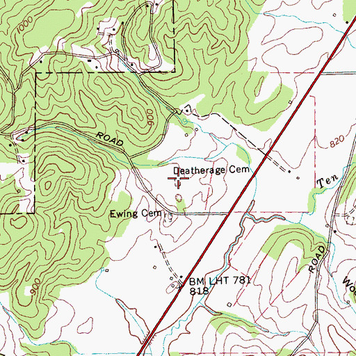 Topographic Map of Deatherage Cemetery, TN
