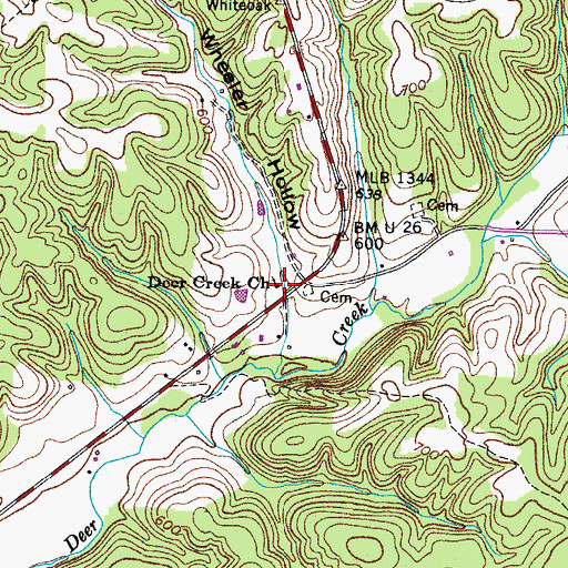 Topographic Map of Deer Creek Church, TN