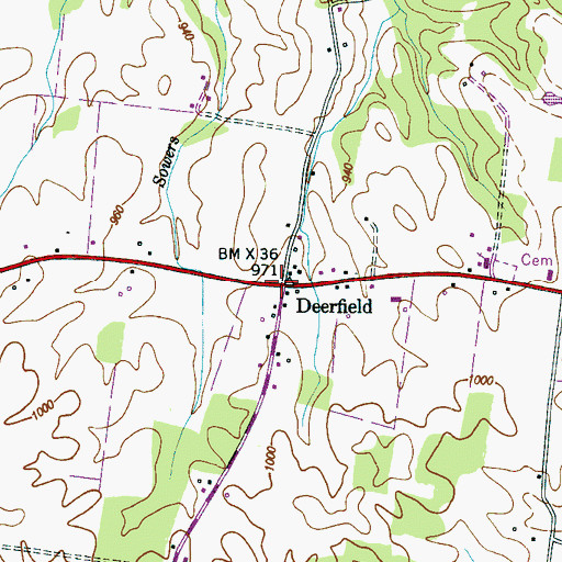 Topographic Map of Deerfield, TN