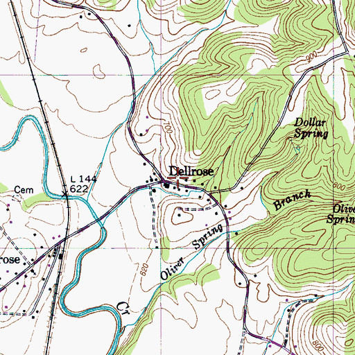 Topographic Map of Dellrose, TN