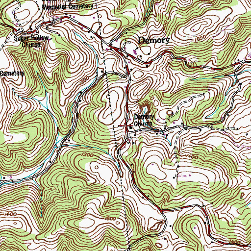 Topographic Map of Demory Baptist Church, TN