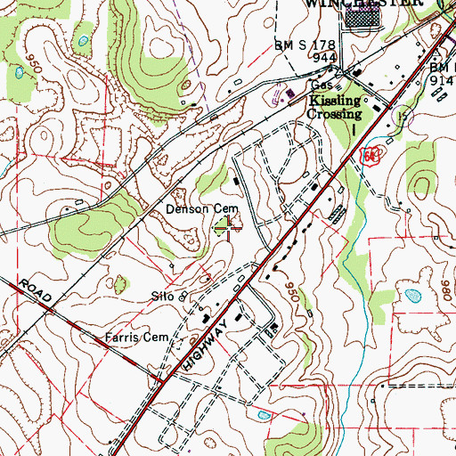Topographic Map of Denson Cemetery, TN