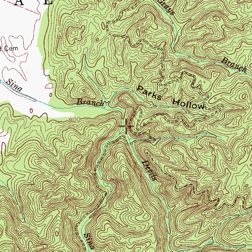 Topographic Map of Devils Branch, TN