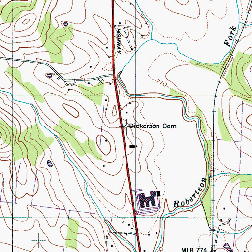 Topographic Map of Dickerson Cemetery, TN