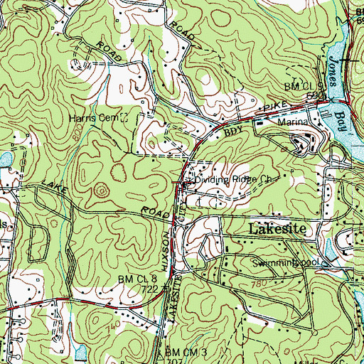 Topographic Map of Dividing Ridge Church, TN