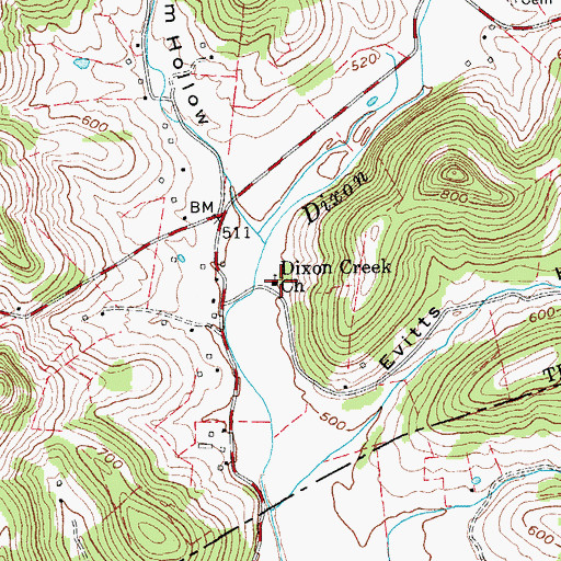 Topographic Map of Dixon Creek Church, TN