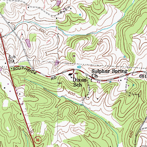 Topographic Map of Dixon School, TN