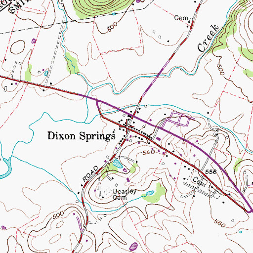 Topographic Map of Dixon Springs, TN
