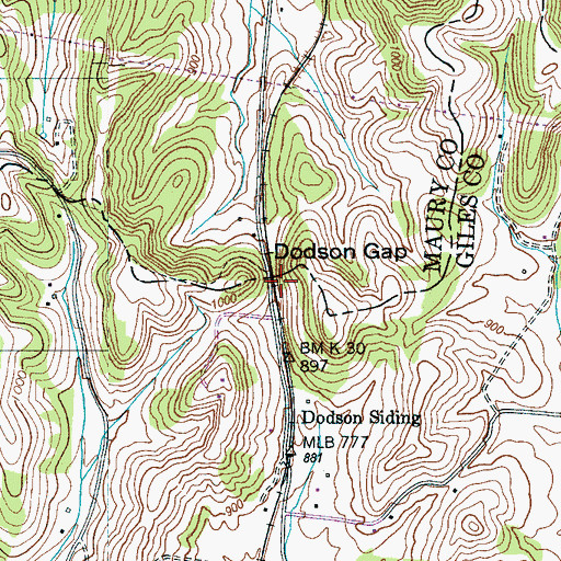 Topographic Map of Dodson Gap, TN