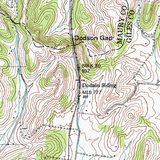 Topographic Map of Dodson Siding, TN
