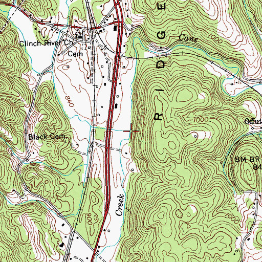 Topographic Map of Doe Creek, TN