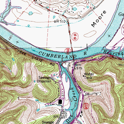Topographic Map of Doe Creek, TN