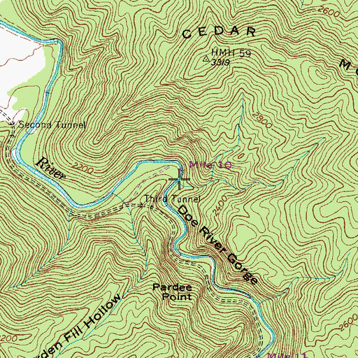 Topographic Map of Doe River Gorge, TN