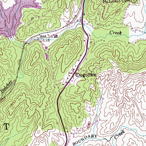 Topographic Map of Dogtown, TN