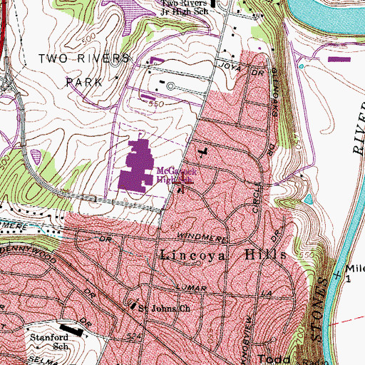 Topographic Map of Donelson Church, TN