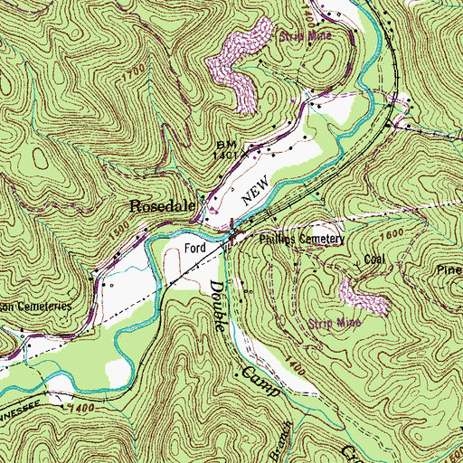 Topographic Map of Double Camp Creek, TN