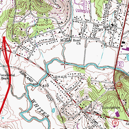 Topographic Map of Drake Branch, TN