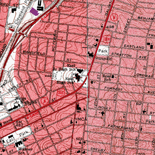 Topographic Map of East High School, TN