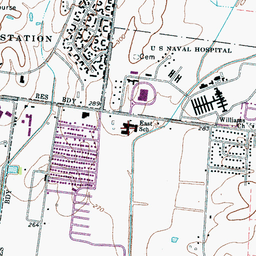 Topographic Map of East School, TN
