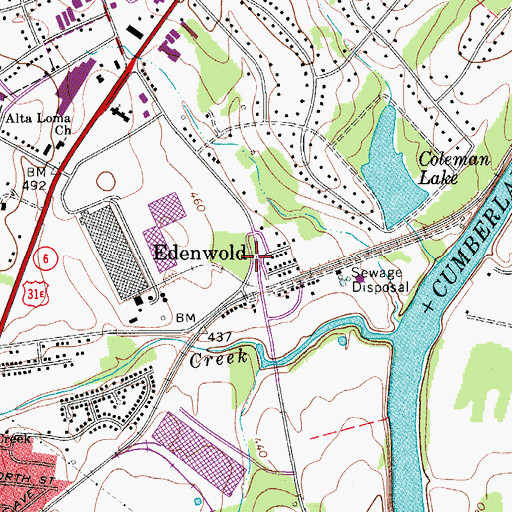 Topographic Map of Edenwold, TN